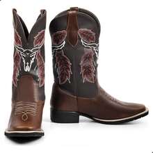Men's Premium Country Style Western Boots With Square Toe - 鏽棕色 - 查看 5