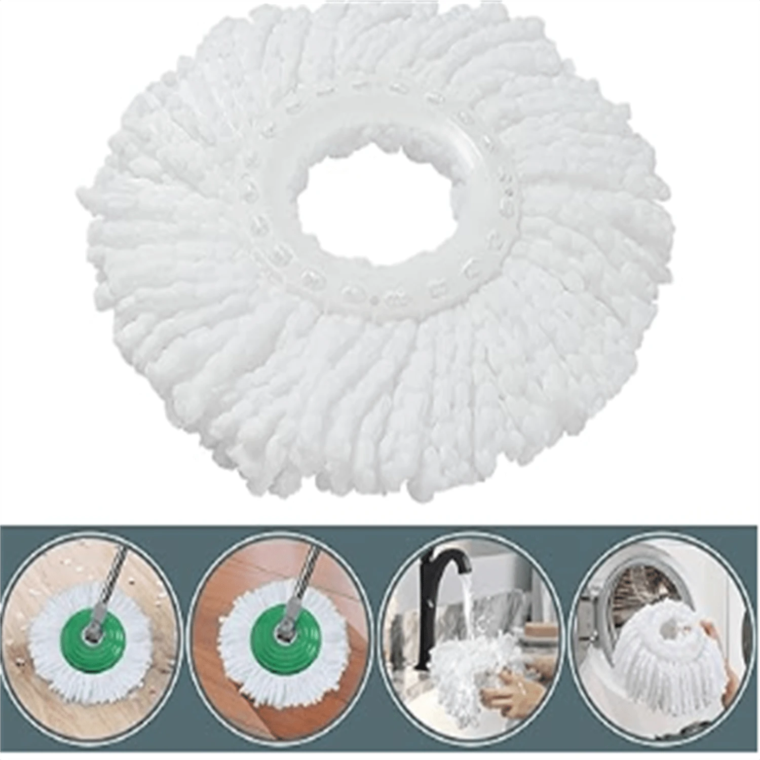 Compartment Spin Mop And Bucket, Mop And Bucket With Wringer Set,360°Rotating Spinning Mopping For Floor Cleaning With 6 Microfiber Replacement Heads, 61" Extended Handle, 2X Wheel - Deep Green - A - Xem 1