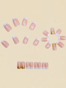 Pink French-Style Manicure 24 Pieces Of Nails Press On Fake Nails Nails Supplies Art Simple And Fashionable Nails Y2k Nails - White - View 4