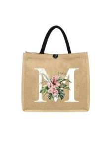 1个简约字母印花亚麻手提袋，情人节女友礼物，多功能便携亚麻手提袋，适合教师节、教师节、女士等场合，字母印花手提袋，化妆包，精美旅行沙滩包，可重复使用的购物袋，适合婚礼、生日、海滩、假日等场合。 - 彩色 - 查看 49