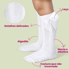 Children's 3/4 Party Socks Sizes 16-33 Satin Bow Long Socks For Girls, Christenings, Weddings, Flower Girls, Social Events, Dances, Elegant, High Quality, Soft Touch, Coquettish, Korean Style, School Drama - 灰色 - 查看 5