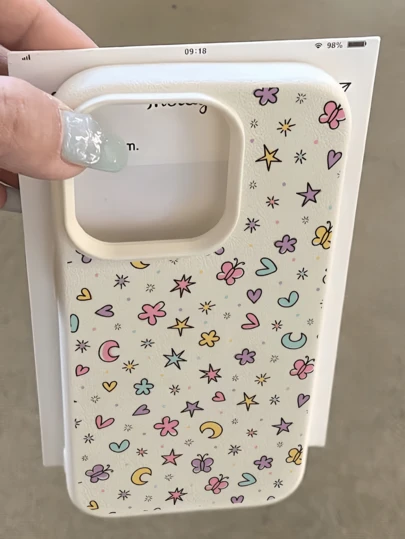 1pc Cute Colorful Star & Moon Pattern Simple Protective TPU Phone Case, Compatible With IPhone 17, 16, 15, 14, 13, 12, 11 Pro Max, Air, And Series