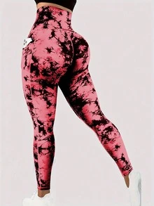 女款收腰染飾緊身褲，彈性修身瑜珈褲，適合跑步、健身、運動，春夏季運動穿搭 - 淺粉色 - 查看 3
