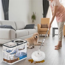 1 Large-Capacity Spin Mop And Bucket – For Big Homes & Deep Cleaning Days,4-Chamber System Separates Dirty & Clean Water, 2-GAL Heavy-Duty Design With Wheels & 6 Refill Mop Heads - White/Grey - A - 查看 3