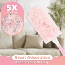 35 Count Pink Duster Refills Compatible With Handle, 360° Multi-Surface Duster Refills With 2 Handle, 5X Microfibers Disposable Dusters For Valentines Home, Office Cleaning, Quick Cleanup, Surface Dusting, Lightweight Duster, Easytouse Refills - Pink - View 2