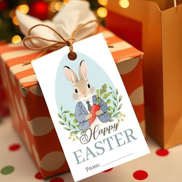 50Pcs Happy Easter Gift Tags,Easter Bunny Paper From Name Gift Tags Labels For Friends Gift Wrapping Party Decoration 30pcs/10Pcs/5pcs