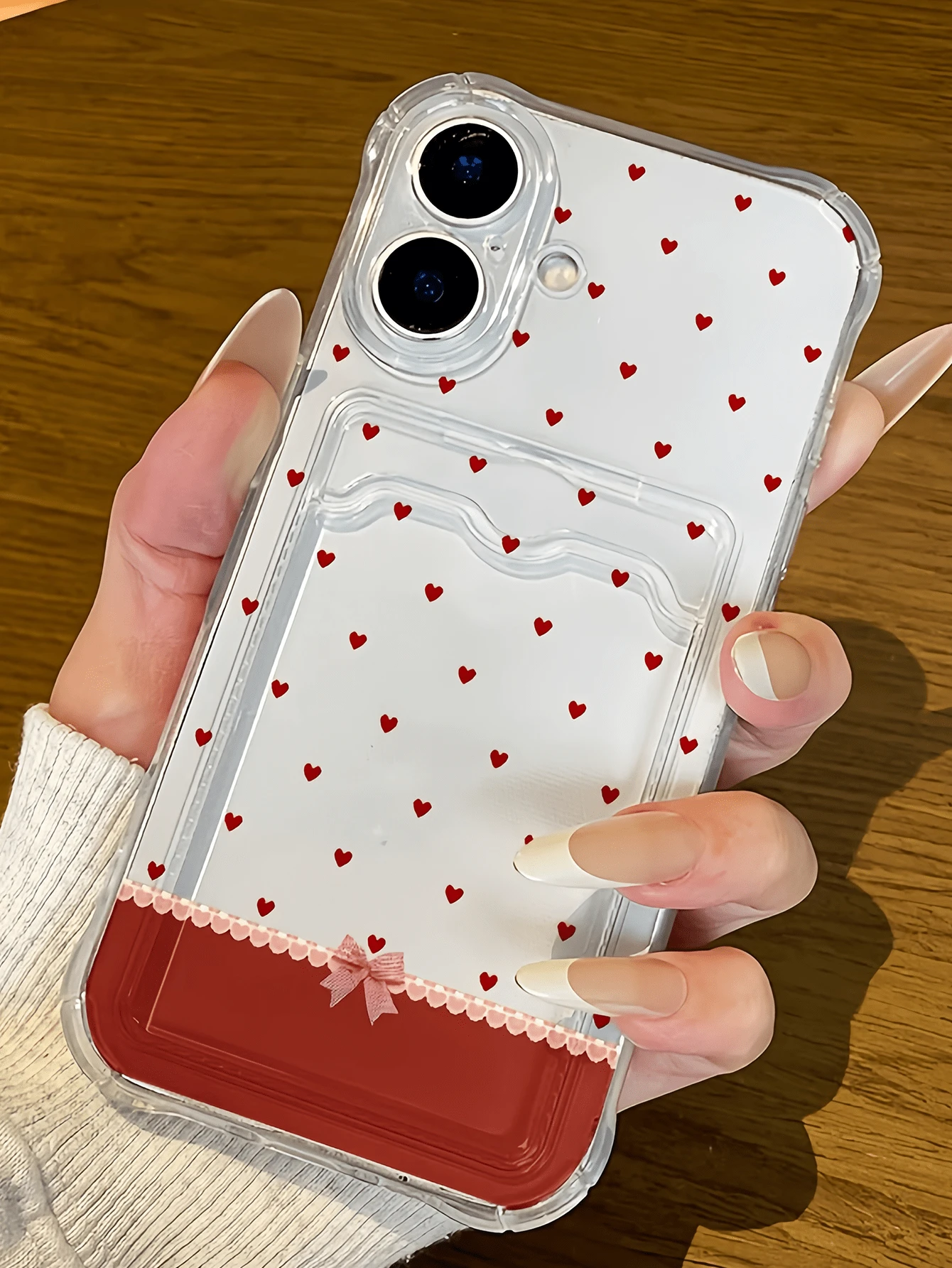 1个心形蝴蝶结透明TPU防震手机壳,兼容 17、16、15、14、13、12、11 Pro Max、Air和系列 - 彩色 - 查看 1