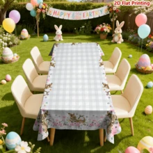 1/20pcs Easter Tablecloth, Cute Rabbit & Easter Egg Floral Pattern Tablecloth, 100% Polyester, Stain Resistant, Easy Clean, Versatile Use For Kitchen, Living Room, Outdoor Party Decor, Easter Decoration, Easter Gift - Multicolor - View 2