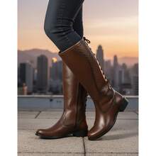 Elegant Women's Riding Boot, High Shaft, Lace-Up, Side Zipper, Soft And Comfortable, New Winter Collection - Rust Brown - View 1