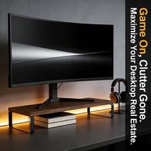 מתקן אחסון למסך מחשב מינימליסטי, צבע אגוז, שימוש כפול למשרד ולמשחקים - 50 ארוך מוגבה מוגבה - ראה 4