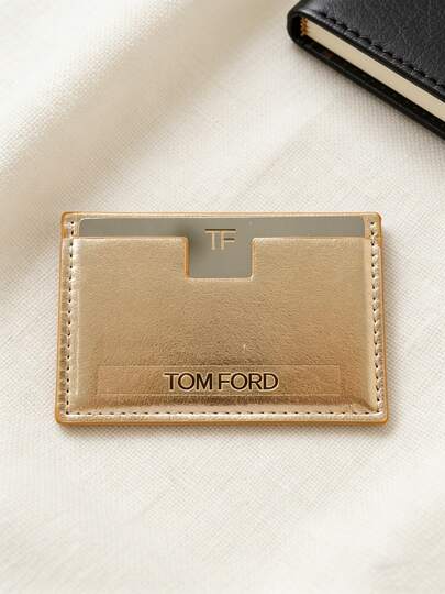 Tom Ford Gold Color Card Holder Mirror, Portable Double-Sided Mirror, Exquisite & Fashionable Leather Makeup Mirror, Compact Makeup Touch-Up Mirror, Suitable For Daily Use, An Excellent Gift For Girlfriend