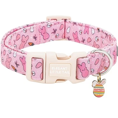 Elegant Bunny Pattern Pet Collar With Cute Tail, Adjustable Quick Release Buckle Dog Collar For Spring Holiday, Suitable For Girls Or Boys