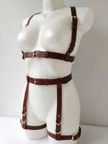 1 Bộ Dây Đeo Ngực Eo Đùi Màu Cà Phê Thời Trang Cho Nữ, Thích Hợp Cho Trang Phục Tối Màu, Tiệc Tùng, Giáng Sinh, Phụ Kiện Halloween - Cà phê nâu - Xem 2