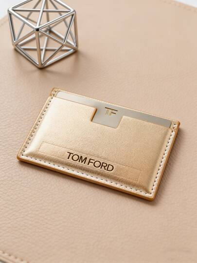Tom Ford Gold Card Holder Mirror, Portable Double-Sided Mirror, Exquisite & Fashionable Leather Makeup Mirror, Portable Makeup Touch-Up Mirror, Suitable For Daily Use, An Excellent Gift For Girlfriend