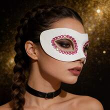 1pc Women's Halloween Carnival Music Festival Wedding Party Rhinestone Leather Mask - White - View 8