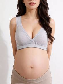 1 件装孕妇文胸带蕾丝花边交叉哺乳无钢圈无缝哺乳文胸，紫色 - 淡紫色 - 查看 3