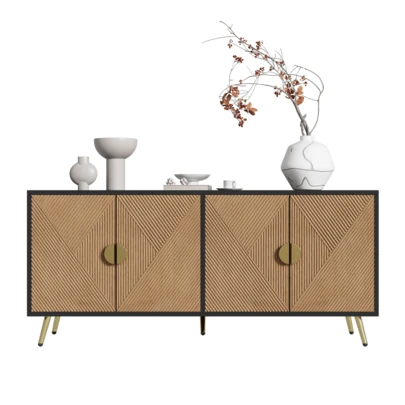160 Sideboard, Vierüren, Goldene Gebürstete Griffe Und Hochglanz Tischbeine