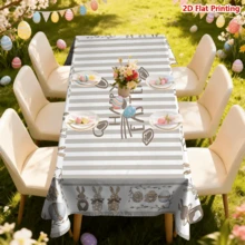 1/20pcs Easter Happy Tablecloth, Text Design And Easter Bunny Egg Print Tablecloth, Rectangular Polyester Tablecloth, Suitable For Picnic Or Holiday Party Decor, Easter Decoration, Easter Gift - Multicolor - View 17