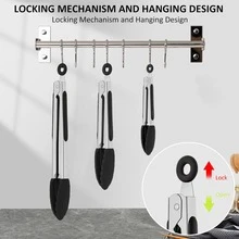 Kẹp gắp thức ăn bằng silicon 7/9/12 inch, đầu silicon chịu nhiệt chống dính, tay cầm bằng thép không gỉ, dùng để nấu ăn, nướng bánh, nướng thịt, làm salad, BBQ, chiên rán, phục vụ, màu đen. - Nhiều màu - Xem 6
