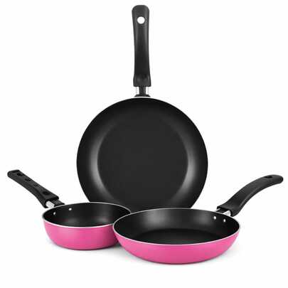 ALUMINIO NACIONAL Conjunto de Frigideiras 3 Peças Antiaderente Nacional Rosa