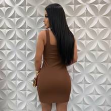 Short Dress With Thick Straps, Fitted, Square Neckline, And Leg Slit. - Rỉ Nâu - Xem 4