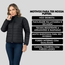 Women's Puffer Jacket, Warm Coat With Lining, No Hood - 黑色 - 查看 4