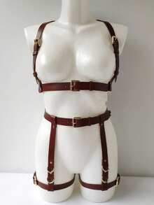 1 Bộ Dây Đeo Ngực Eo Đùi Màu Cà Phê Thời Trang Cho Nữ, Thích Hợp Cho Trang Phục Tối Màu, Tiệc Tùng, Giáng Sinh, Phụ Kiện Halloween - Cà phê nâu - Xem 1