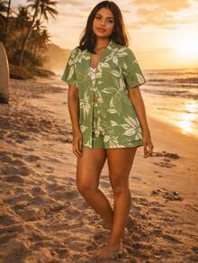 Duna Floral Kimono Set - Lightness, Style And Pockets We Love! - Olive Green - View 1