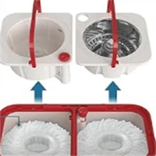 1 Large-Capacity Spin Mop And Bucket – For Big Homes & Deep Cleaning Days,4-Chamber System Separates Dirty & Clean Water, 2-GAL Heavy-Duty Design With Wheels & 6 Refill Mop Heads - White/Red - A - 查看 2