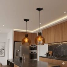 Kit 2 Pendente de Madeira MDF Marrom E27 Bivolt Luminária Decorativa Moderna - 2Ppm - Marrom - Visão 1