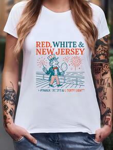 Red White  New Jersey Tee: Vibraciones Patrióticas De Paseo Marítimo Camiseta - Blanco - Ver 2