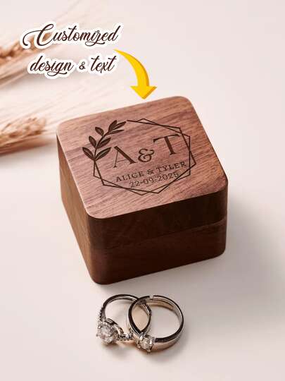 1pc Custom Square Wooden Ring Box, Engraved Name Ring Holder,Velvet Inserts, Personalized Proposal Holder,Elegant Bridal Gift,Perfect For Storing And Displaying,Ideal For Proposals And Special Occasions,For For Engagement,Wedding,Anniversaries,Valentine's Day,Mother's Day,Birthdays,Graduation,Ideal Gifts For Honey Him, Her, Brides, Bestie, Wife,Husband,Boyfriend,Girlfriend,Dad,Mom,Family
