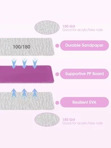50支装指甲锉，100/180目双面砂纸锉，专业可重复使用可水洗美甲工具，适用于亚克力、凝胶、天然指甲，家用及美甲沙龙均可使用，灰色 - 彩色 - 查看 3