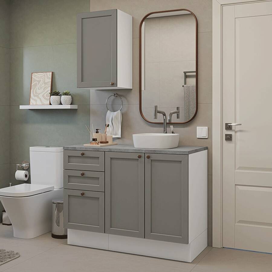Conjunto de Baño Completo Para Almacenaje Madesa Vik 110 BG - Blanco y Gris - Ver 1