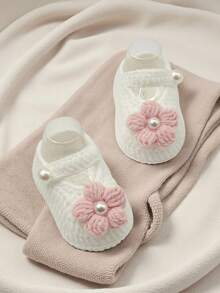 1 par dopskor för spädbarn, vita pärlstickade tofflor, spädbarnsskor - Rosa - Visa 4