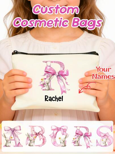 Customized Name And Text Canvas Bag. A Bag Exclusively For You, This Cute Makeup Bag Can Be Used As A Spacious Makeup Pouch And Coin Purse. It Is Suitable For Shopping, Dates, Vacations, Travel, Gatherings, Meetings, And As A Gift. Especially Ideal For Women, Mothers, Teachers, Nurses, And Others