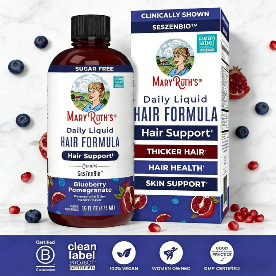 Mary Ruth's Daily Liquid Hair Formula – Biotin & Vitamin C For Healthy Hair Habits - Hair Support Tart Blueberry Pomegranate - View 1