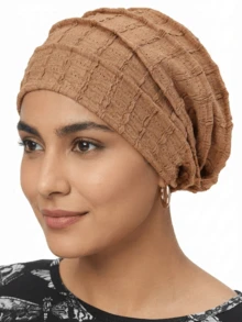 1pc Spring/Summer New Beaded Striped Pleated Headscarf Hat, Breathable & Comfortable Headwrap Cap, Minimalist Daily Wear - Multicolor - View 4