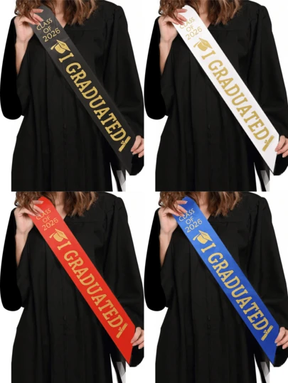 1pc Class Of 2026 Graduation Sash - Elegant Black/Blue/Red/White Golden Letter Belt, Graduation Party Decoration 2026