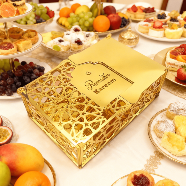 Gold Hollow Acrylic Tray & Decorative Plate - Luxury Ramadan Decor, Suitable For Party Snacks And Tabletop Display