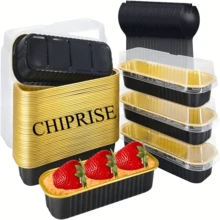 CHIPRISE 60-Piece Mini Loaf Pan Set (30 Pans + 30 Lids) Mini Cake Pans For Baking Aluminum Foil Bread Pans Bread Baking Pans Mini Cake Containers With Lids Ideal For Parties, Picnics, Holidays, And More Available In Multiple Colors - Black and Gold - View 9