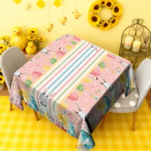 1/20pcs Easter Spring Theme Tablecloth, Cartoon Rabbit & Easter Egg Pattern, Colorful Striped Design, Suitable For Holiday Parties, Kitchen, Dining Room Decor, Spring/Summer Holiday Decor, Easter Decor, Easter Gift - Multicolor - View 9