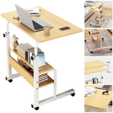 Adjustable Height Mobile Rolling Computer PC Laptop Over Bed Desk Overbed Desk, Maple Color - Maple - View 9