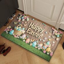 1 pieza Diseño de trébol de cuatro hojas de la suerte, felpudo decorativo con tema de Pascua de moda, felpudo con impresión de elemento de conejo lindo, celebrar fiesta festiva, alfombra de entrada interior y exterior, felpudo de cocina, alfombrilla para los pies, alfombra decorativa verde - Multicolor - Ver 4