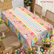 1/20pcs Easter Spring Theme Tablecloth, Cartoon Rabbit & Easter Egg Pattern, Colorful Striped Design, Suitable For Holiday Parties, Kitchen, Dining Room Decor, Spring/Summer Holiday Decor, Easter Decor, Easter Gift - Multicolor - View 6