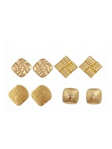 6/4/3/1对不锈钢几何方形条纹耳钉婚礼条纹圆形纽扣耳环简约设计防水防褪色金色椭圆形耳环欧美ins风女士春季首饰 - 彩色 - 查看 14