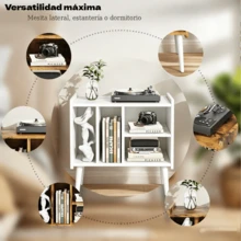 Soporte para Tocadiscos, Soporte para hasta 200 álbumes, gabinete de Vinilo clásico con estantes extraíbles, Mesa de Reproductor de Discos con Altura Ajustable para Sala de Estar, recámara - Blanco - Ver 7