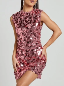 Giufajk Women's Shimmering Sequined Sleeveless Dress Party Club Bodycon Skirt Summer Cruise Travel Short Outing Strapless Dress Cocktail Evening Formal Gown Street Style - 粉色 - 查看 4