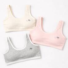 Set Of 3 Girls' Basic Printed Tank Top Bra Set With Removable Padding, Straps, Comfortable, Sizes 8-12 Years - Nhiều màu - Xem 2