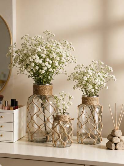 1 pieza Jarrón de vidrio transparente de estilo vintage, decoración del hogar campestre bohemia, centro de mesa para encimeras y estanterías, adecuado para exhibir flores secas y pasto pampa, decoración del hogar de color neutro, regalo para entusiastas de la decoración del hogar bohemia y amantes de las plantas, centro de mesa